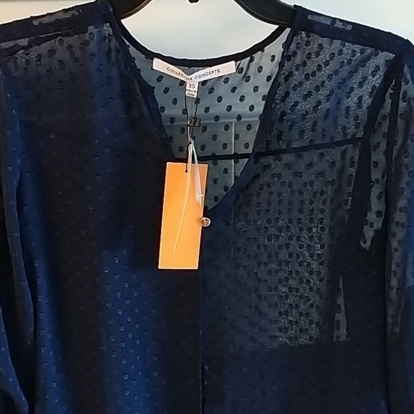 Stitch Fix Navy Damon Swiss Dot Shear Blouse XS - Picture 2 of 12